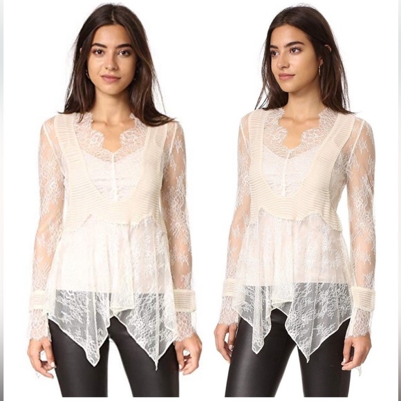 Haute Hippie Cream Chiffon Pleated Antique Lace Top size XS - Picture 1 of 6